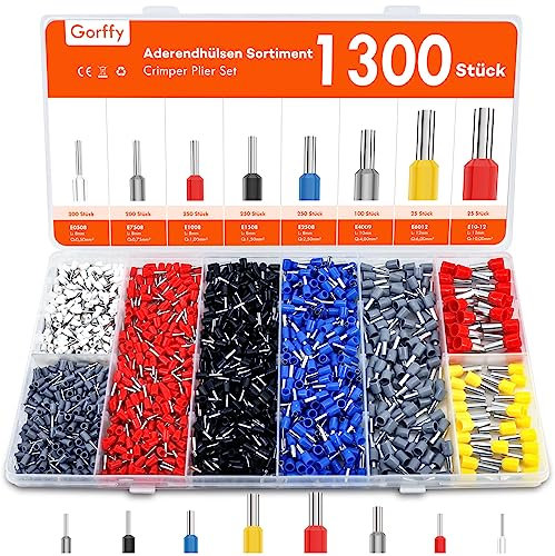 Gorffy Kit de 1300 embouts de câble isolés, 0,5 mm² – 10 mm², embouts de câble isolés pour connexion de fils