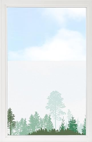 GRAZDesign Fensterfolie Blickdicht Sichtschutz, Sichtschutzfolie Fenster, Glastüren, Küche & Küchenfenster, Bad & Badfenster, Milchglasfolie Bedruckt Wald grün (Bäume Nr.2, 60x57cm)