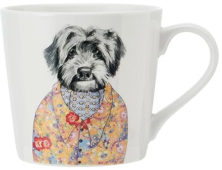 MIKASA Tipperleyhill Hund Druck Porzellantasse, 380ml Fine China Tasse mit echtem Gold Details, Neuheit Tasse für Tee & Kaffee mit Tierdruck, Geschenk-Boxed