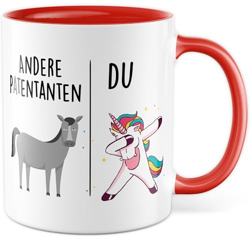 Tasse Patentante Geschenk Andere Patentanten - Du, Kaffeetasse Tante Geschenk für Frauen Taufe Kommunion, Geschenkidee Frau Geburtstag Weihnachten Nichte Neffe Familie Kaffee-Becher (Weiß/Rot)
