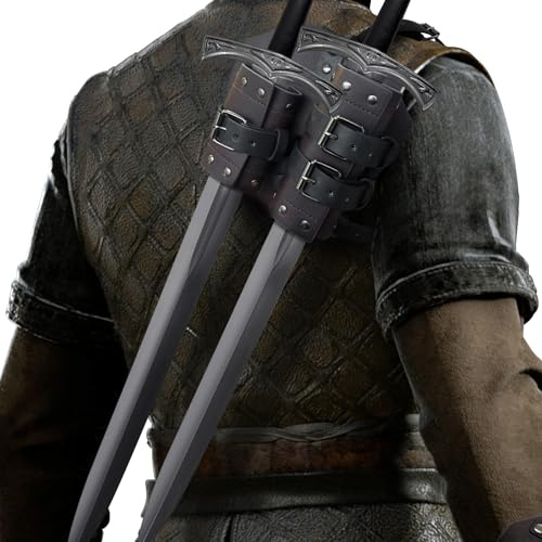 HiiFeuer Mittelalter Kunstleder Doppeltes Rückenschwert Frosch, Vintage Mercenary Verstellbares Schwertholster, Mittelalter Fantasy Rückenschwert Holster für LARP Kostüm