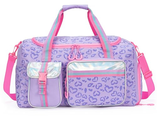 Resväska för barn sportväska med skofack över natt duffel balett dans sport bära på weekender barn duffelväska, Lila-hjärta, 55 cm x 27 cm x 22 cm, Resväskor