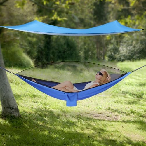 Hängematten mit Moskitonetz Zelt und Regen Fliege Tarp,Blau Hängematte Camping Hängematte,für Outdoor-Aktivitäten Backpacking Wandern Camping und Reisen