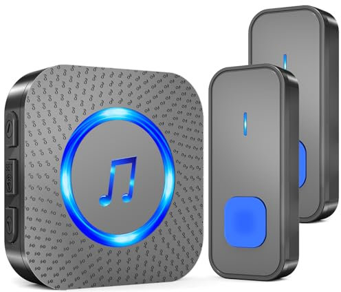 SURFOU Wireless Doorbell, Electric Cordless Waterproof Door Bells Chime with Plug in Receiver, Battery Operated at 1,300ft Long Range with 55 Melodies, 5 Volume, LED Flash, Black