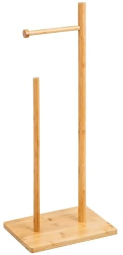 BAKAJI Portarotolo con Portascopino in Bambù Colore Naturale, Porta Scopino e Rotolo Salvaspazio per Arredamento Bagno, Design Moderno, Accessori Casa Carta Igienica, 28 x 21 x 67 cm