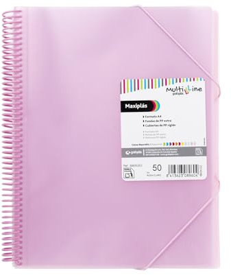 Grafoplas | A4 transparent fodral mapp | ljusrosa | 50 extra polypropylenfodral | flexibla plastlock | PVC spiral | multiline maxiplas | perfekt som skol- och kontorsmaterial