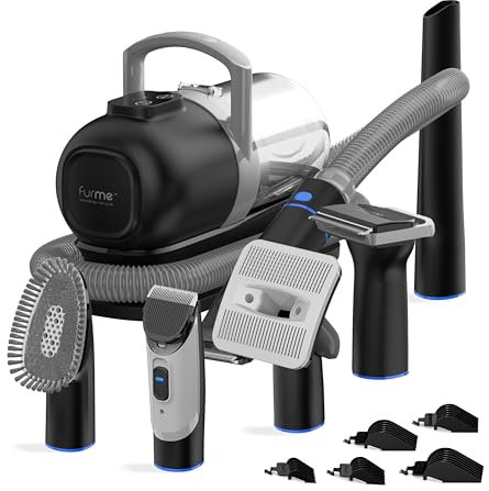 FurMe Original Pet Grooming Vacuum Kit - Cat & Dog Grooming Kit for Easy Pet Care at Home, Quiet & Safe Dog Hair Remover Machine with Brush, Clipper, Shedding & Cleaner Tools & 1L Canister