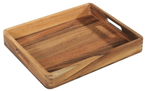 Zassenhaus Bandeja para Servir de Acacia Con Asas - Bandeja de Desayuno y Decoración para Platos - Madera Dura Cultivada de Forma Sostenible - 44 x 36 x 6 cm