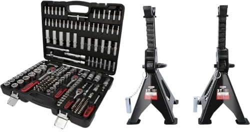 KS TOOLS 917.0779 - Caisse à Outils Complète en Coffret Douille et Accessoires en 1 & Kstools Chandelles à crémaillère 3 tonnes par paire