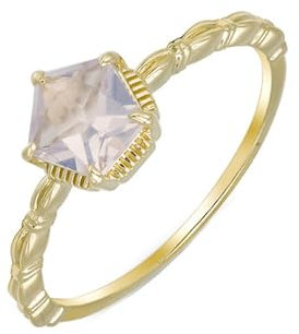 KnBoB Gold 9 Karat Ring für Damen, Amethyst Retro Echtschmuck Edelstein Verlobungsring Mode Schmuck Größe 62 (19.7)