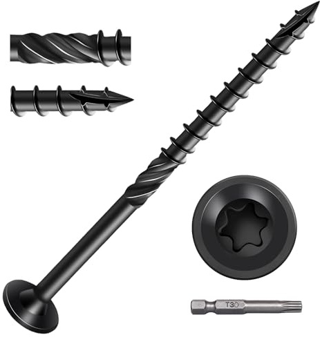 3 Inch Black Heavy-Duty Wood Screws, 100 PCS Torx Drive Multi-Purpose Modified Truss Head Lag Screws, Rust-Proof Timber Screws with a Star Bit for Log Timber Landscaping Wood (#14 x 3)