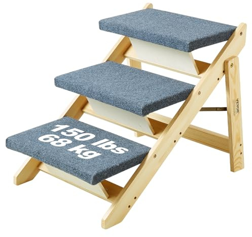 VEVOR Scale per Animali Domestici in Legno 3 Gradini, Scale per Cani in Legno Pieghevoli 2 in 1, per Letti, Divano, Scale per Cani e Rampa per Animali di Piccola Media Grande Taglia, Fino a 68 kg