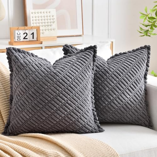 LRartdeco Sofakissen Kissenhülle 40x40 Kissenbezug Boho Dekorative Couchkissen 2er Set Kissenbezüge Kord DekoKissen Weiche Zierkissenbezüge Kissen für Sofa Sessel Zuhause Schlafzimmer Grau