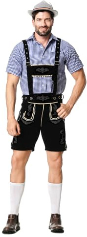 Générique Déguisement Bavarois Homme, Pantalon Traditionnel Oktoberfest avec Broderies, Costume Oktoberfest, Tenue Bavaroise Homme, Chemise, Fête Populaire, Fête de La Bière, Carnaval