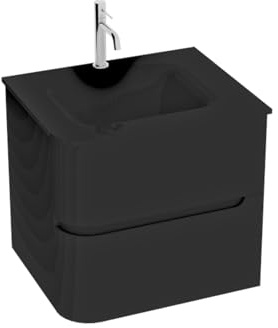 lavita Waschbeckenunterschrank Badezimmerschrank mit Waschbecken Atlanta Schwarz Hängeschrank Badschrank Waschtischschrank Schrank 60cm Breit Badezimmermöbel PVC/Glass 60x50x55 cm Montierte Möbel Set