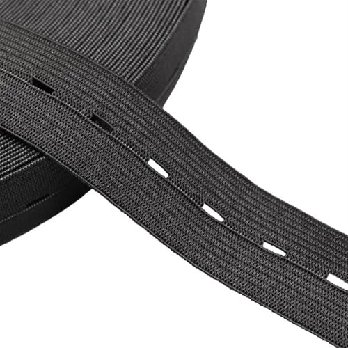 XPJYUA Goma Elastica Costura Banda elástica de Punto con Ojal, Cinta elástica for Coser Prendas, Pantalones, Accesorios, 15/20/25/30 mm(Black,5 Meters_20MM)