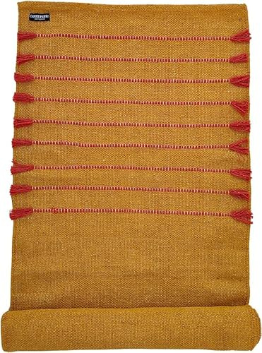 Tapis de yoga 100 % coton bio antidérapant – Respectueux de l'environnement – Tapis tissé à la main – Antidérapant et épais (61 x 183 x 5 mm) pour le fitness quotidien à la maison – Confortable, extra