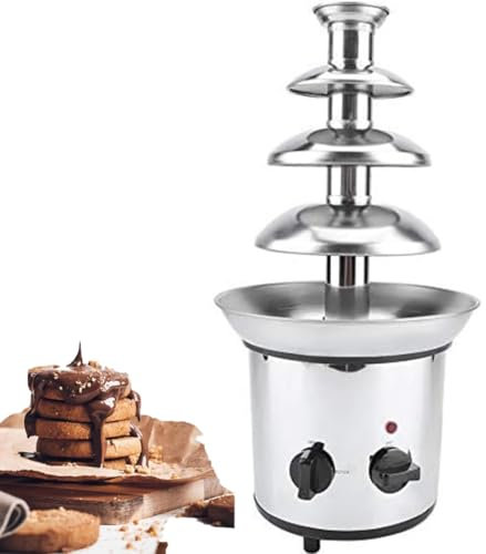 4 Tier Chocolate Fountain Party Fountain, Electric Chocolate Fondue Fountain Machine, Stainless Steel 4 Pound Capacity Melting Machine, for Birthday Wedding Make Chocolate Candy Butter Cheese