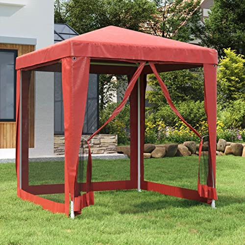Somanki Partyzelt mit 4 Mesh-Seitenwänden, Party Zelt, Pavillon, Faltpavillon, Garagenzelt, Gartenzelt, Rot 2x2 m HDPE