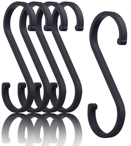 Ruimooto Gancio a S, 8 pezzi, in alluminio, diametro fino a 30 mm, gancio a forma di S, per cucina, guardaroba, piccolo ufficio, cucina, bagno, camera da letto, risparmiare molto spazio (nero)