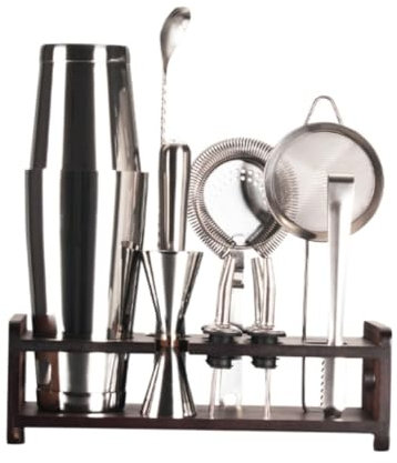 EOTRERANQ Bar Set Cocktail Shaker Set Cocktail Kit 12 Piece Cocktail Shaker Set with Wood Stand Stainless Steel Bartender Kit for Party Bar Cocktail Shaker Set Cocktail Set Bartender Kit Bar Tool Set