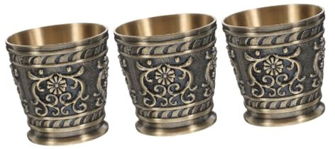 Garneck 3pcs Retro Wine Cup Vintage Ornaments Cup Metal Tea Storage Holder European Style