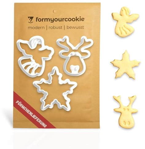 Weihnachtsausstecher Set 3-teilig Engel Schneeflocke Elch mit Stempel für Plätzchen mit Prägung Ausstecher Weihnachten Keksausstecher Ausstechform Rentier Geschenk Nikolaus