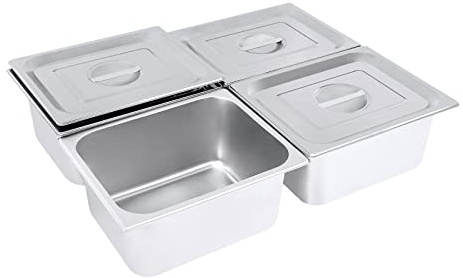 YISSALE Gastronomiebehälter mit Deckel Rechteckige Metall Gastro Behälter GN Behälter Edelstahl 4-Pack 1/2 Größe 6 Tiefe für Speisen Torten