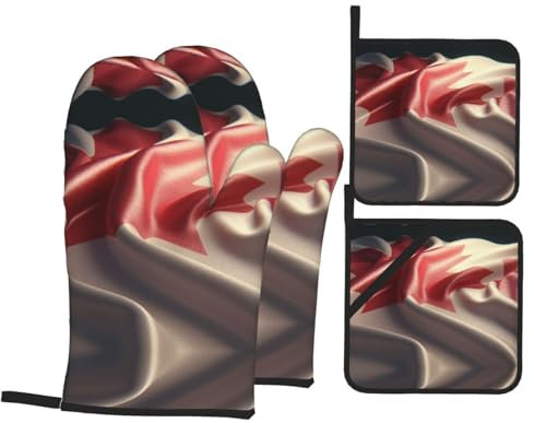 Set di guanti da forno e presine rossi e bianchi, set di guanti da forno resistenti e impermeabili, guanti da cucina perfetti e essenziali