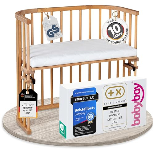 babybay Original Beistellbett aus massivem Buchenholz/kompakt & verwandelbar/Kinderbett Höhe stufenlos verstellbar & umweltfreundlich/mitwachsendes Babybett (kernbuche geölt) / inkl. Matratze