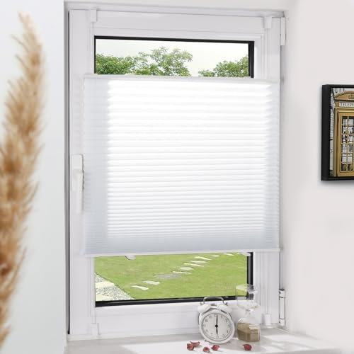 Grandekor Plissee Klemmfix ohne Bohren Weiß 65x120cm(BxH) Plissees lichtdurchlässig Blickdicht Jalousien ohne Bohren Fensterrollo Klemmrollos Sonnenschutz Sichtschutz Faltrollo Rollos für Fenster