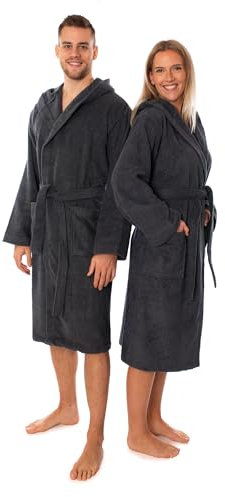 Lavea Elena Unisex Bademantel mit Kapuze – 100% gekämmte Baumwolle – luxuriös weich und super sanft – Perfekt für Damen und Herren – Für die Sauna, M, Anthrazit
