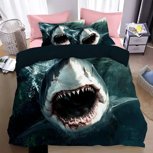 Set di biancheria da letto // Vita Marina - Squali set di biancheria da letto in per letto 135x200cm, lussuoso Completo biancheria da letto reversibile