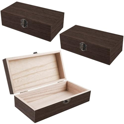 3 Stück Holzkiste mit Deckel, 20x10x6 cm Natur Holzschachtel Holzbox Mit Deckel, Holz Schatulle mit Scharnieren und Verschluss, Kleine Holztruhen Für Home Office Geschenken Wohnkultur (Anthrazitfarbe)