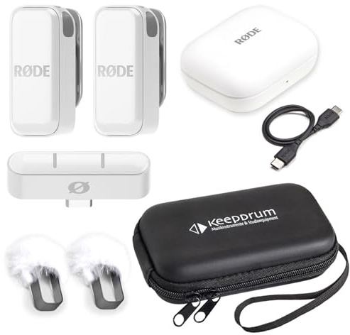 Rode Système de microphone sans fil micro sans fil USB-C blanc avec étui souple Keepdrum