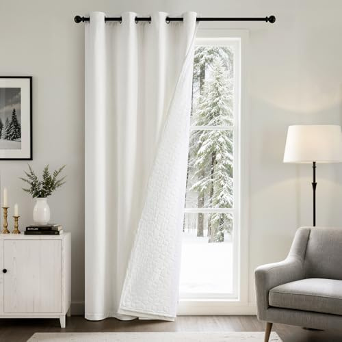 EMEMA Ogenomskinliga gardiner, dubbellags, sammet, termogardiner, värmeisolerande, köldskydd, mörkläggningsgardiner, 1 st, rumsavgränsare, dörrdraperi för vintern, 245 x 132 (h x b)
