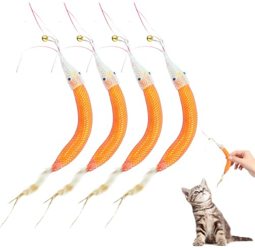 Dayinkes 4PCS Kauspielzeug Katze, Shrimp Form Wolle Gefüllte Katze Spielzeug, 2-in-1 Abnehmbare Natürliche Zahnen Spielzeug, Reduziert Angst Stress Erhöht Den Appetit Sicher Langlebig, Für Katze