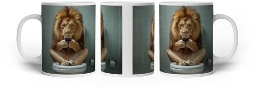 Tasse à motif Majesté sur le trône des toilettes – Le lion en concentration silencieuse 300 ml, en céramique blanche/tasse à café/idée cadeau