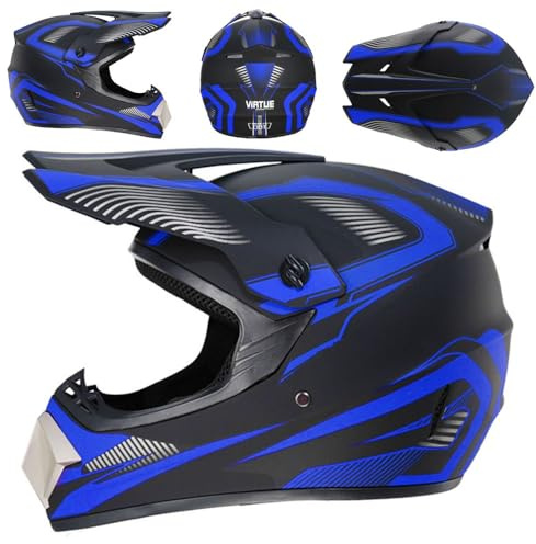 Casques de Motocross Pour Jeunes GarçOns Et Filles de 5 à 14 Ans, HomologuéS DOT, Tendance Pour Enfants, Motocross, VTT, Tout-Terrain, Quatre Roues(905 dark blue track,M(54-55cm))