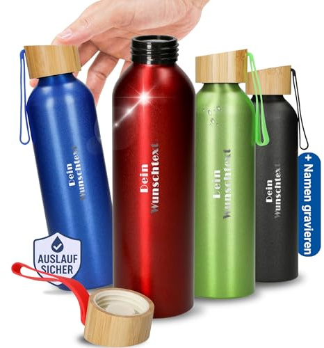 Gourde personnalisée anti-fuite 600 ml – Bouteille d'eau légère pour boissons gazeuses – Bouteille de sport incassable avec sangle en silicone pour enfants et adultes – Couleur : rouge/naturel