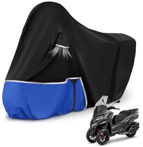 Motorradabdeckung Outdoor passend für Piaggio mp3 400/500 (Ohne Kofferraum) | Wasserdicht Winterfest Motorrad Abdeckplane Abdeckung 420D Oxford-Stoff Motorrad Abdeckung Plane, Schwarz & Blau