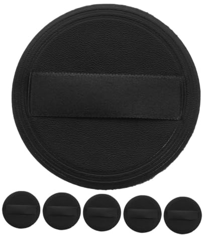 BESPORTBLE 6pcs Black Pu Leather Ultra-thin Makeup Powder Puff 54mm Round Face Foundation Applicators Soft Crystal Velvet Makeup Tools for Loose Powder Beauty Use