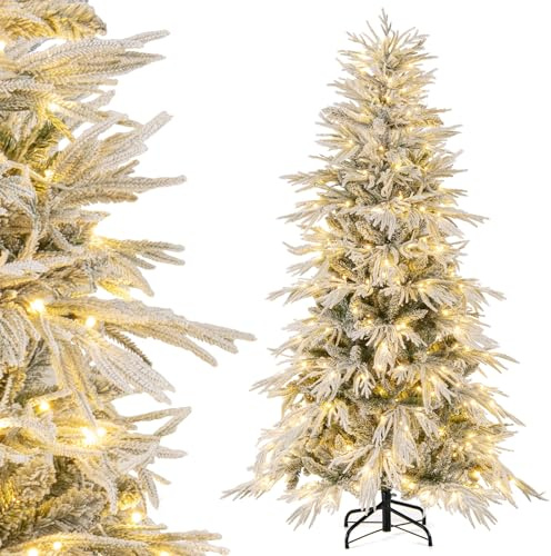 COSTWAY Sapin de Noël Artificiel 180cm avec 594 Branches & 250 Lumières LED Blanc Chaud, Arbre de Noël avec Base en Fer, Décoration pour Maison Bureau Magasins