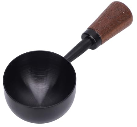 Fyearfly Cuchara de café estilo vintage, acero inoxidable 304 retro, mango corto de madera, cuchara medidora de té precisa, utensilio de cocina antideslizante, 30 ml, negro