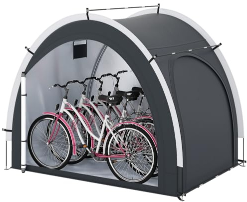 GYMAX Fahrradzelt 218 x 153 x 182 cm, wasserfestes Gerätezelt aus Oxford-Stoff mit aufrollbare Reißverschlusstüren, Fahrrad Zelt für 5 fahrräder, tragbare Schuppen für Rasenmäher, Gartengeräte