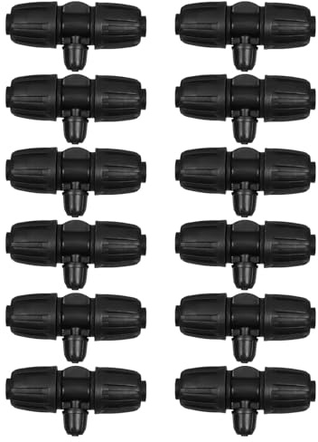 BESPORTBLE 12 Conectores en T para riego por Goteo. Acoplamiento de plástico para Sistemas de riego por Goteo en Jardines. Accesorios para tuberías de plástico. Unión en T con púas.