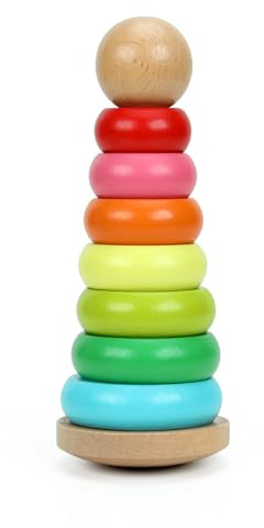 ANPEAC Torre apilable arco iris, juego de apilamiento, habilidades motoras, resolución de problemas para niños a partir de 36 meses