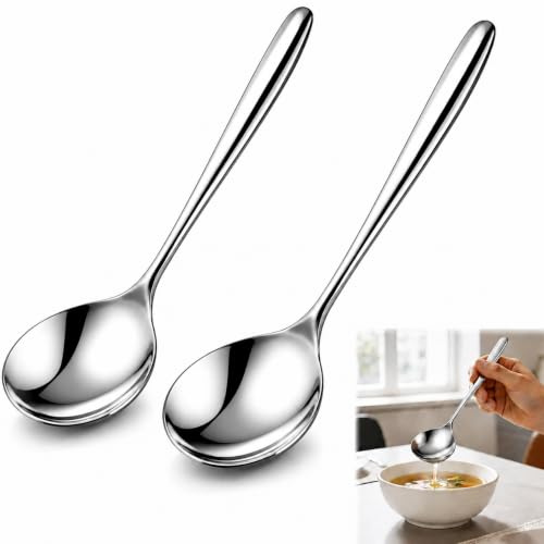 2PCS Louche à Sauce en Acier Inoxydable 20cm, Louche Inox, Petite Cuillère de Service, Format Compact 5,6 cm, pour Soupe, Bouillon, Crème, Vinaigrette et Cuisine Quotidienne