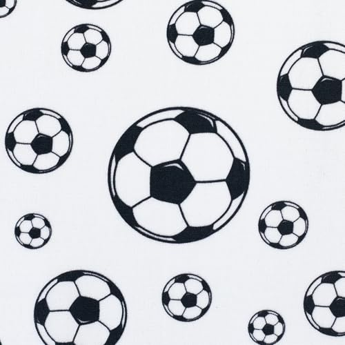 MAGAM-Stoffe Fussball Kinder Baumwollstoff ÖKO-TEX Meterware ab 50cm (Fussball weiß)