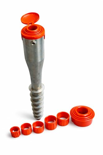 Erdspieß 65 cm/Bodenhülse mit Einschraubhülse für Sonnenschirm und Wäschespinne, Rundpfosten Ø 68 mm, inkl. 5 Reduzierhülsen 24–60 mm, ohne Beton, extra stabil